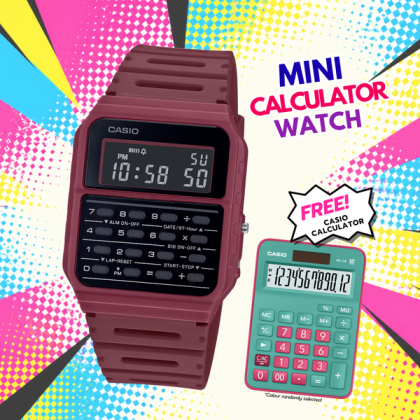 [FREE Casio Calculator] Casio Vintage CA-53WF-4B Red Strap Calculator Men Watch
